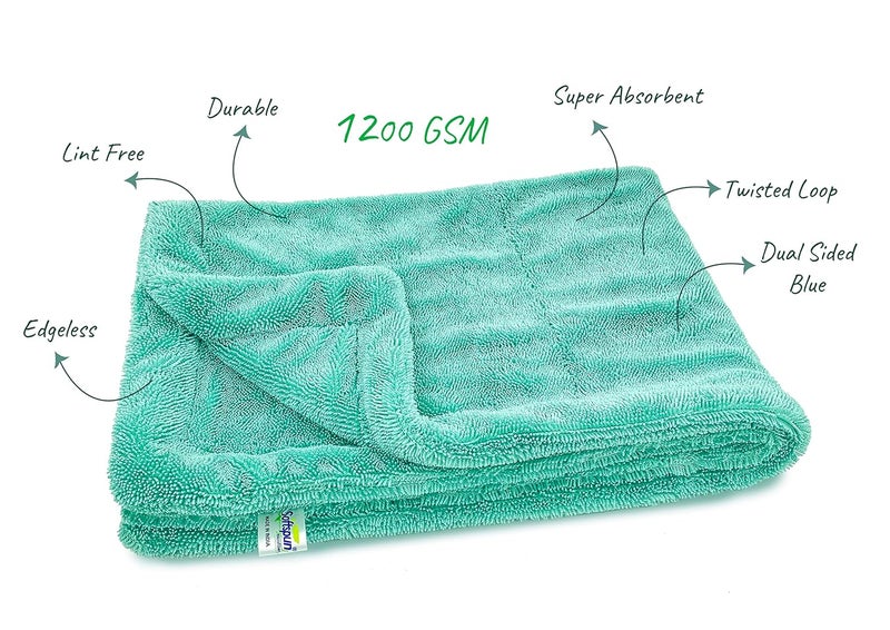 SOFTSPUN Microfiber Cloth for Car - 1200 GSM, 50X80cms, 1Pcs, Aqua Blue Twisted Loop Super Absorbent…… - Image 3