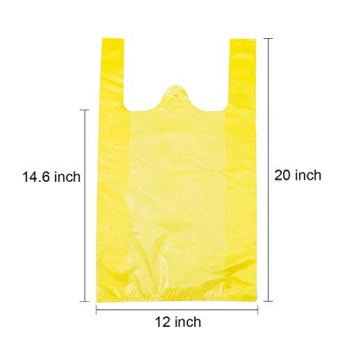 LazyMe T Shirt Bags, Plastic Bags with Handles Bulk for Grocery and Retail Shopping, Bolsas De Plastico Para Negocio, 12x20 Inch (Yellow, 100pcs) - Image 2
