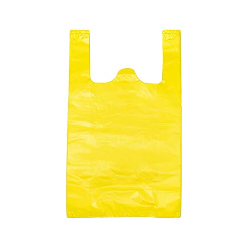 LazyMe T Shirt Bags, Plastic Bags with Handles Bulk for Grocery and Retail Shopping, Bolsas De Plastico Para Negocio, 12x20 Inch (Yellow, 100pcs) - Image 1