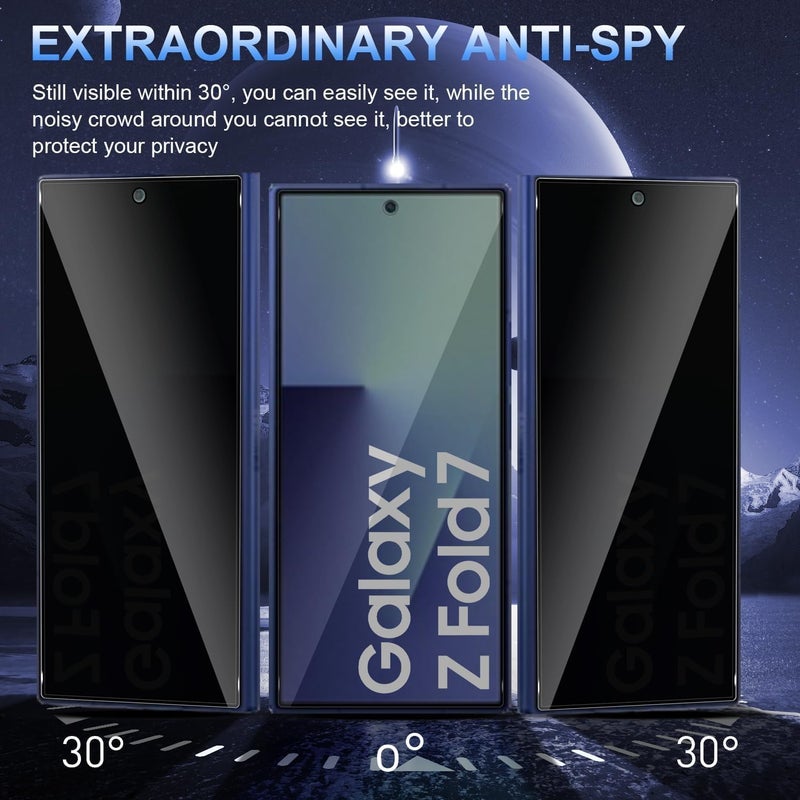 Lynacz Original حماية شاشة زجاجية مقسّاة للخصوصية لجهاز Galaxy Z Fold 7 متوافقة مع زجاج سامسونج فولد 7 - مضادة للتجسس بصلابة 9H، مقاومة للخدوش، عبوة من 2 قطعة للأمام والخلف (إجمالي 4 قطع) - Image 3
