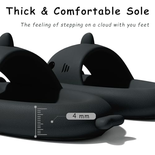 rosyclo Shark Slides for Women and Men, Cute Shark Slippers Adult Youth Cloudy Summer Soft Lightweight Anti-Slip Thick Sole Beach House Cloud Cushioned Shower Slide Sandals for Indoor Outdoor, Black - Image 3