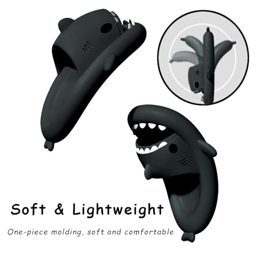 rosyclo Shark Slides for Women and Men, Cute Shark Slippers Adult Youth Cloudy Summer Soft Lightweight Anti-Slip Thick Sole Beach House Cloud Cushioned Shower Slide Sandals for Indoor Outdoor, Black - Image 2