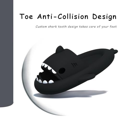 rosyclo Shark Slides for Women and Men, Cute Shark Slippers Adult Youth Cloudy Summer Soft Lightweight Anti-Slip Thick Sole Beach House Cloud Cushioned Shower Slide Sandals for Indoor Outdoor, Black - Image 5