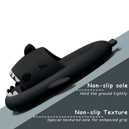 rosyclo Shark Slides for Women and Men, Cute Shark Slippers Adult Youth Cloudy Summer Soft Lightweight Anti-Slip Thick Sole Beach House Cloud Cushioned Shower Slide Sandals for Indoor Outdoor, Black - Image 4