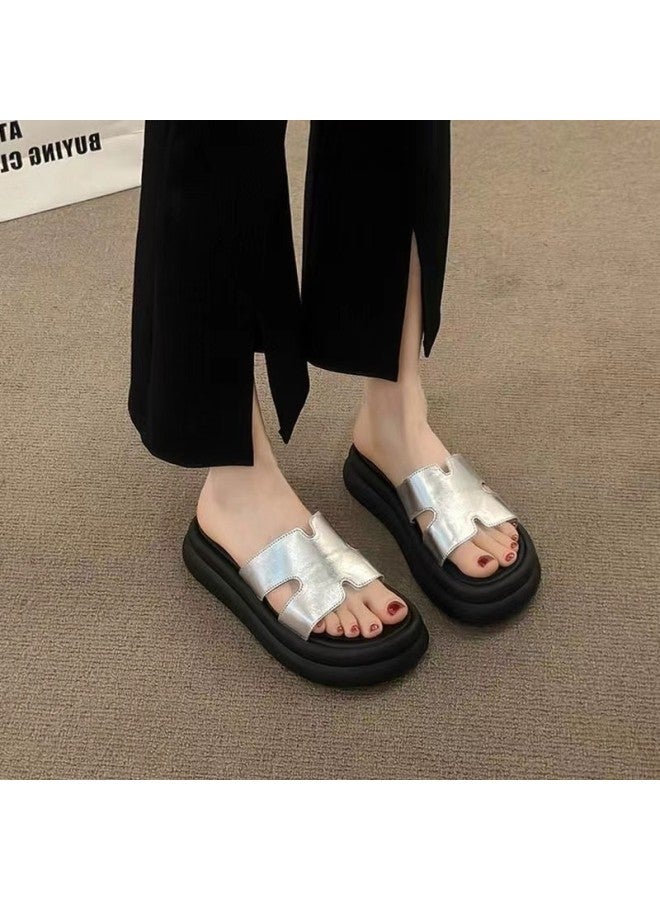 Women's Slippers New Round Toe Thick Platform Heightening Beach Sandals Fashion Flip Flops Outdoor Wear Sandals For Women - Image 3