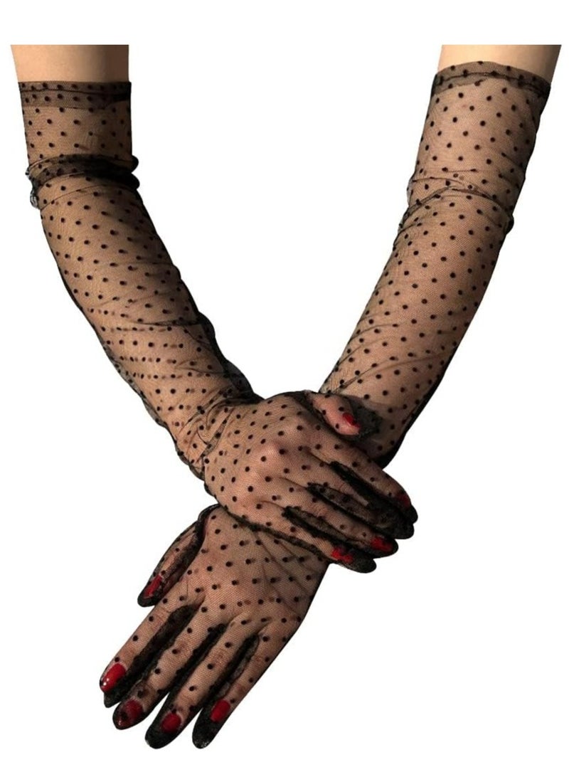 قفازات نسائية من التول المنقّط من قفازات الأوبرا الطويلة لحفلات الزفاف - Image 2
