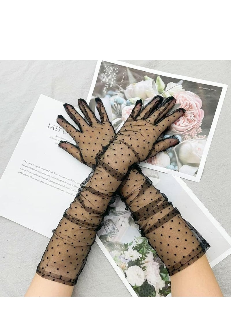 قفازات نسائية من التول المنقّط من قفازات الأوبرا الطويلة لحفلات الزفاف - Image 1