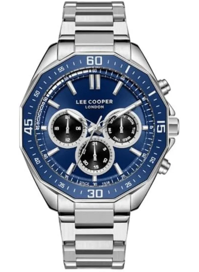 Lee Cooper Lee Cooper Men's VX9JE1 Movement Watch, Multi Function Display and Metal Strap - LC08021.390, Blue