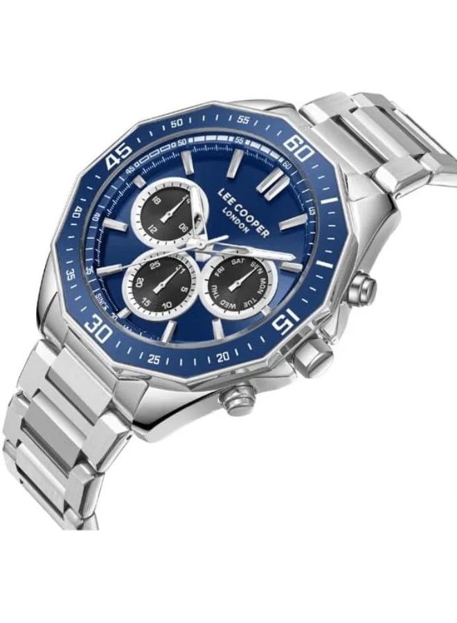 Lee Cooper Lee Cooper Men's VX9JE1 Movement Watch, Multi Function Display and Metal Strap - LC08021.390, Blue