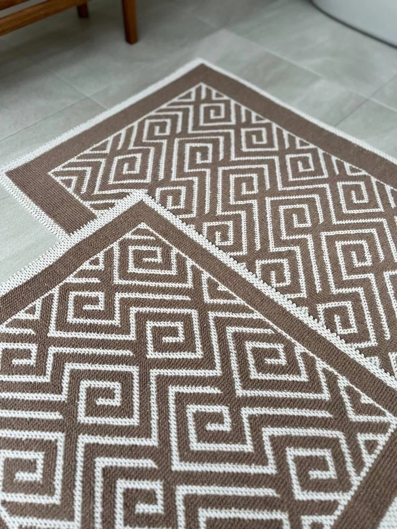 Bluenity Labyrinth Natural Cotton Bath Mat Set of 2 60X100+50X60 cm - Beige