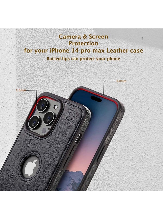 Mikki - iPhone 14 Pro Max Case, Vegan Leather Protective Case for iPhone 14 Pro Max 6.7", Luxury, Elegant and Beautiful Design Cover, Non-Slip Vintage Looking Perfect Stitching Leather Case (Black) - Image 1