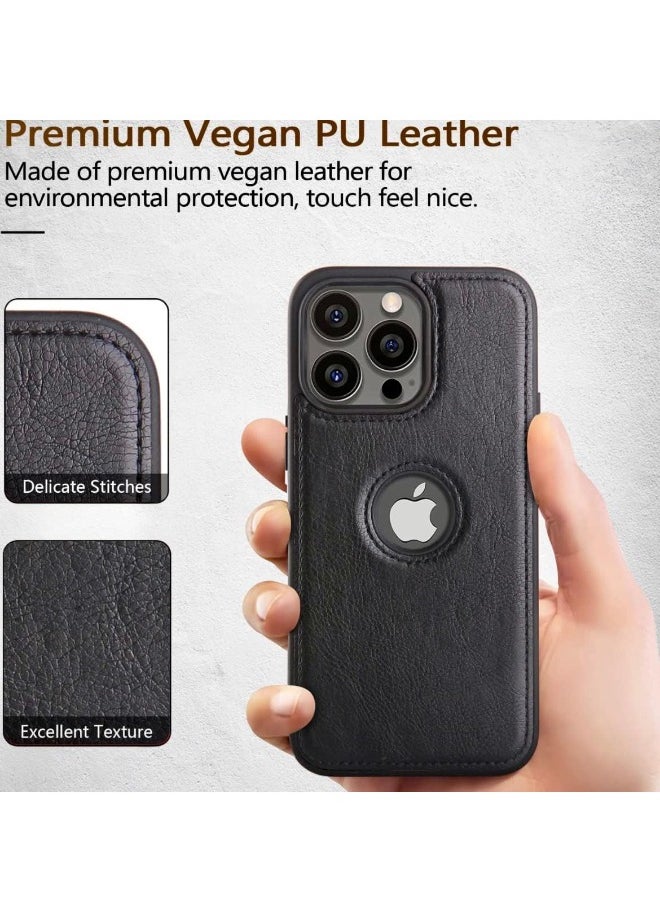 Mikki - iPhone 14 Pro Max Case, Vegan Leather Protective Case for iPhone 14 Pro Max 6.7", Luxury, Elegant and Beautiful Design Cover, Non-Slip Vintage Looking Perfect Stitching Leather Case (Black) - Image 1