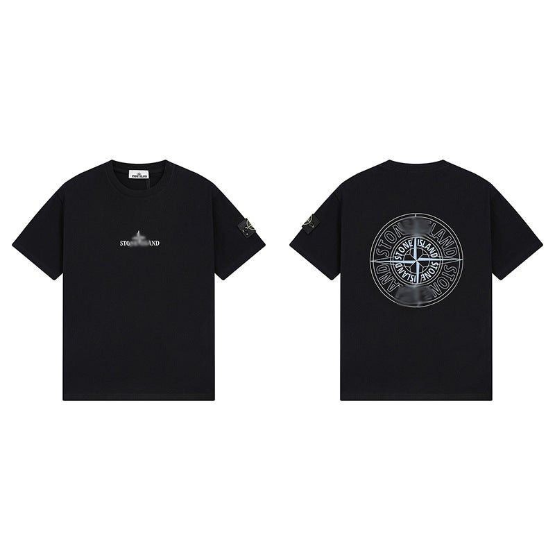Cross-border STOD trendy brand original small stone embroidered logo short-sleeved T-shirt logo printed loose round-neck couple base shirt - Image 2