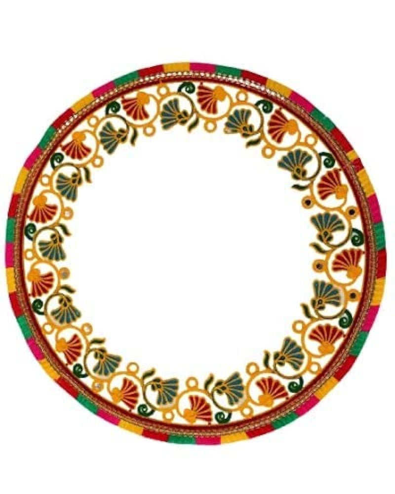 Bhavyam Kanku Pagla Cloth Rumal for Baby Women Bridle - Traditional Kutchi Hand Work Embroidered Footprint Rumal for Welcome New Born Baby Bride (1pcs/Round) - Image 1