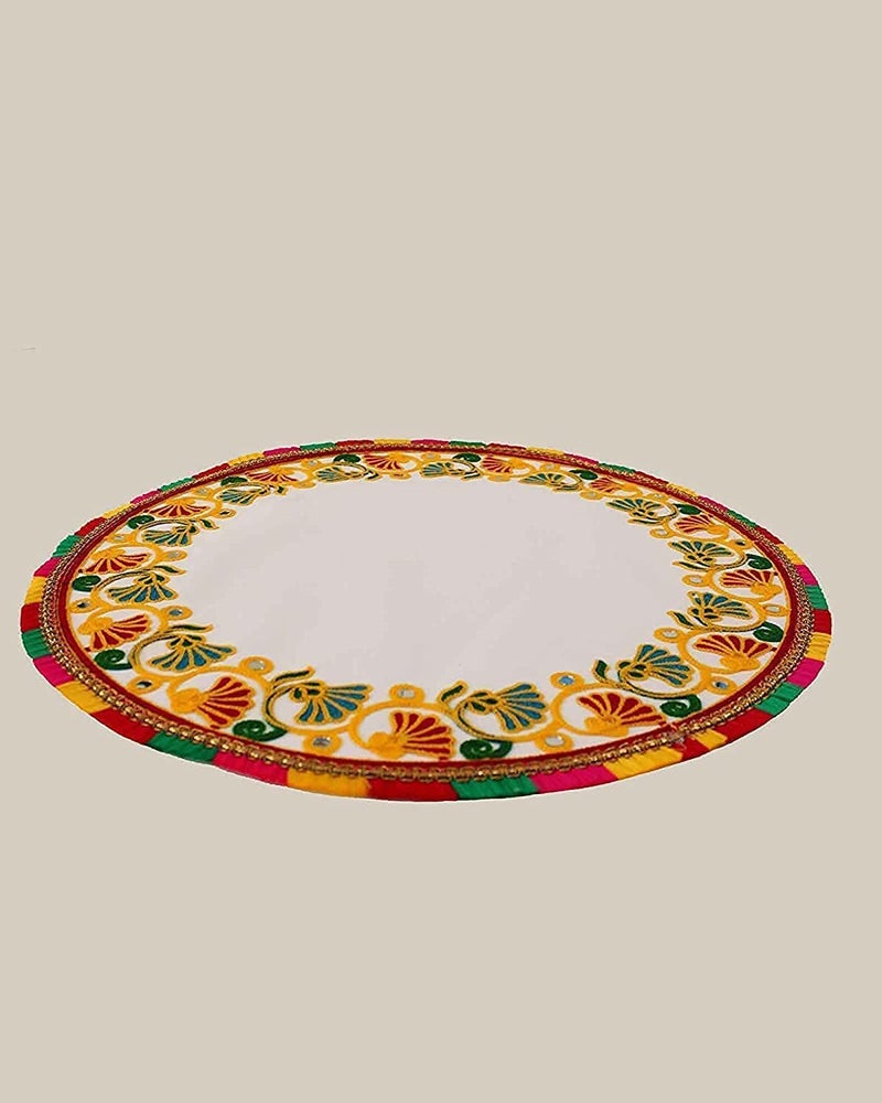 Bhavyam Kanku Pagla Cloth Rumal for Baby Women Bridle - Traditional Kutchi Hand Work Embroidered Footprint Rumal for Welcome New Born Baby Bride (1pcs/Round) - Image 4
