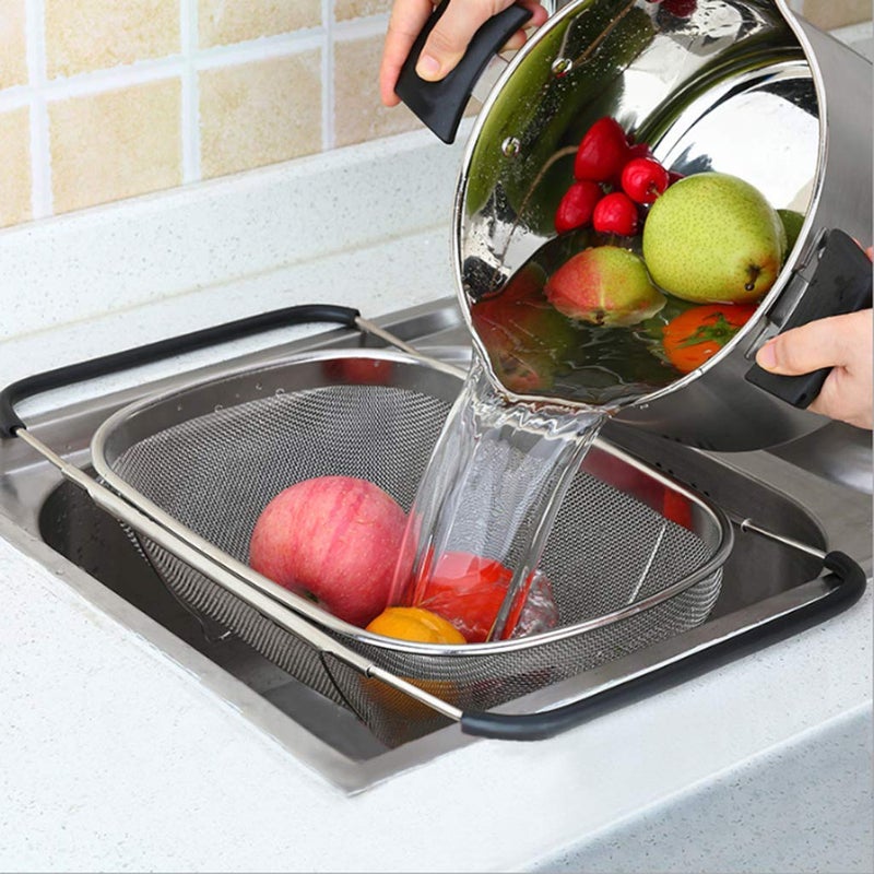 HaRvic HaRvic Stainless Steel Kitchen Sink Drain Basket Storage Dish Rack Adjustable Sink Colander Strainer Basket for Kitchen Sink with Rubber Grip Handle Pack of 1  - Image 2