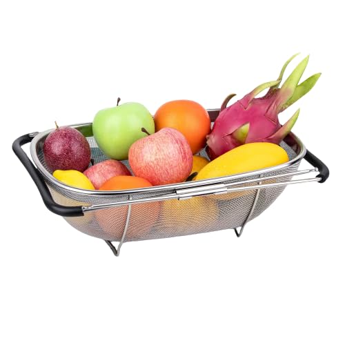 HaRvic HaRvic Stainless Steel Kitchen Sink Drain Basket Storage Dish Rack Adjustable Sink Colander Strainer Basket for Kitchen Sink with Rubber Grip Handle Pack of 1  - Image 1