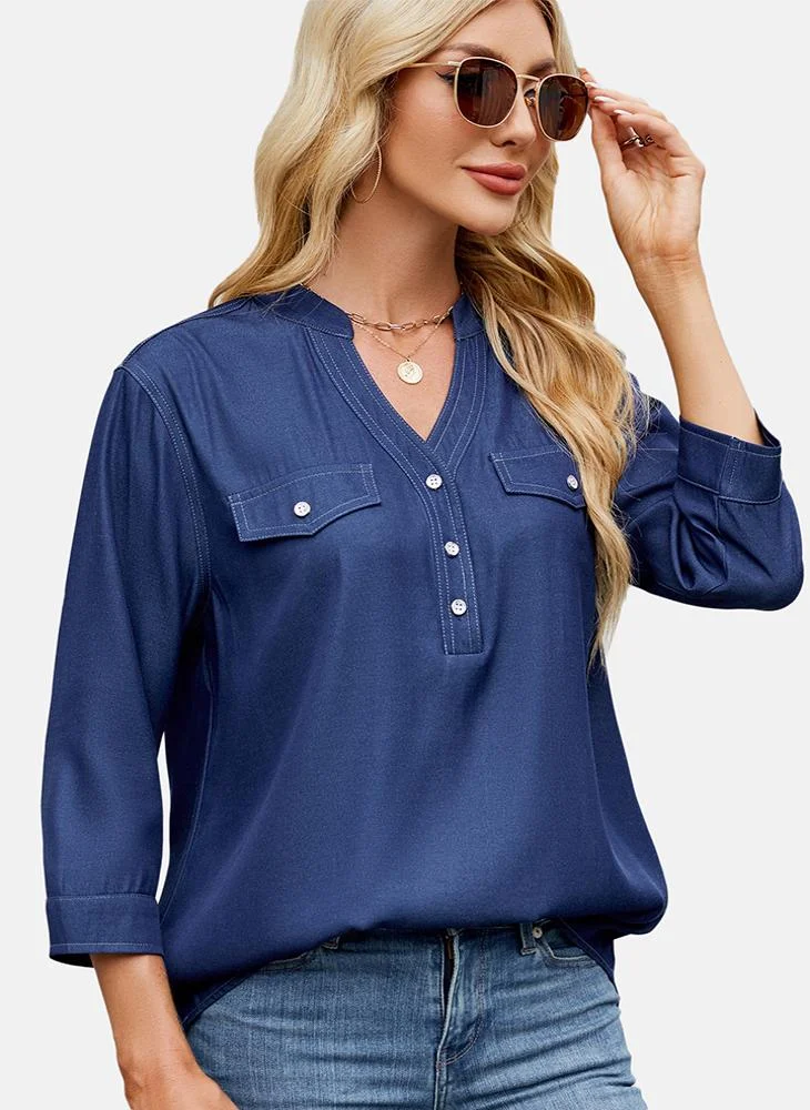 YUNIQEE Blue Plain Regular Fit Shirt