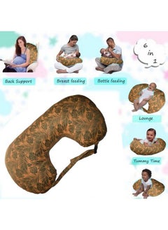 Get It Cotton Mutlipurpose 5 In 1 Baby Feeding Nursing Pillow With Adjustable Strap; For Breastfeeding Baby Support & Playtime ; Washable Premium Cotton Cover With Zip (Orange Leaf Print)  - Image 3