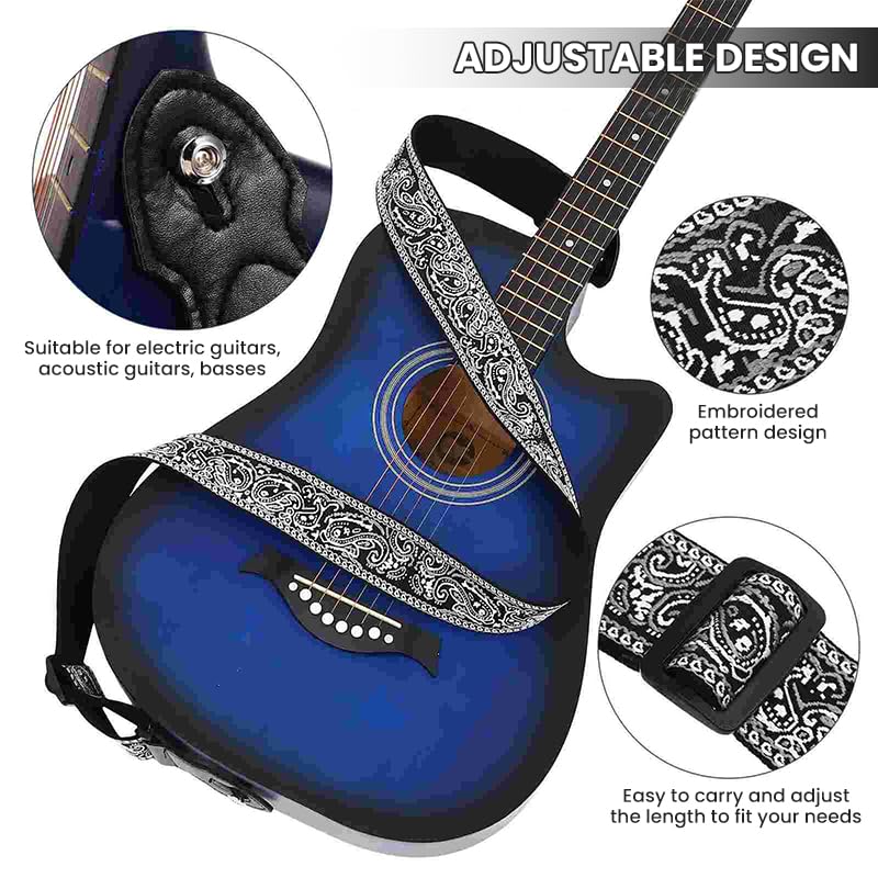 HASTHIP ® Guitar Strap Fashion Boho Embroidered Adjustable Strap with Guitar Pick Holder Slot, Wide Nylon Straps for Acoustic, Bass, and Electric Guitars, 85-140cm - Image 3