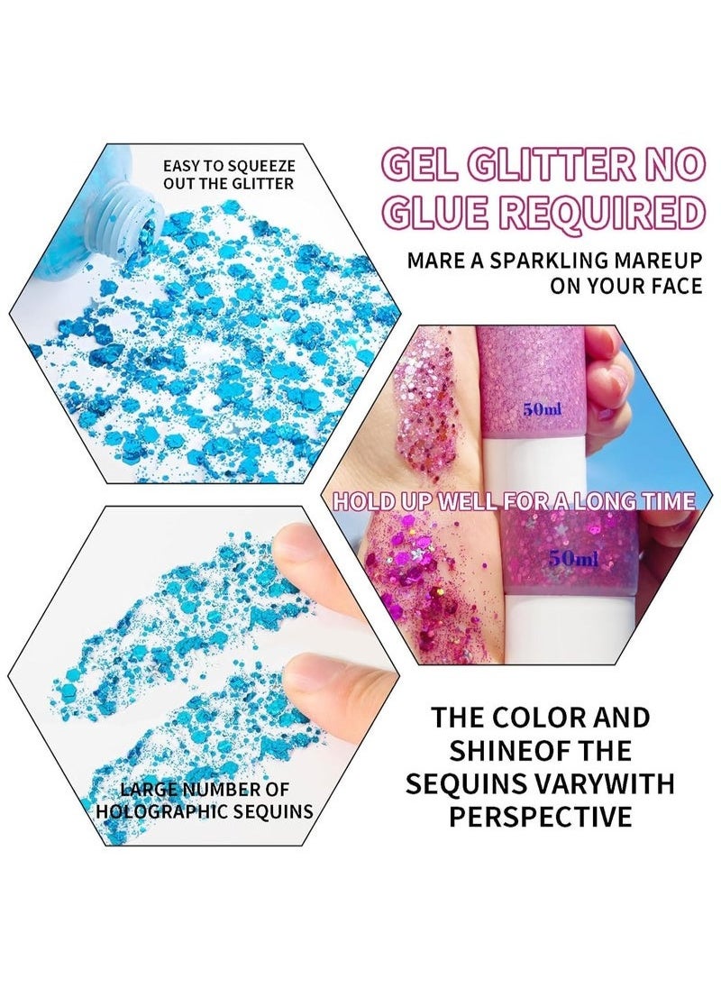 Fit Colors 3pcs Body Glitter, MAKINGTEC Mermaid Sequins Liquid Holographic Glitter Gel, Chunky Glitter Face Eye Lip Hair Nail Festival Makeup, Sparkling Body for Women  - Image 4
