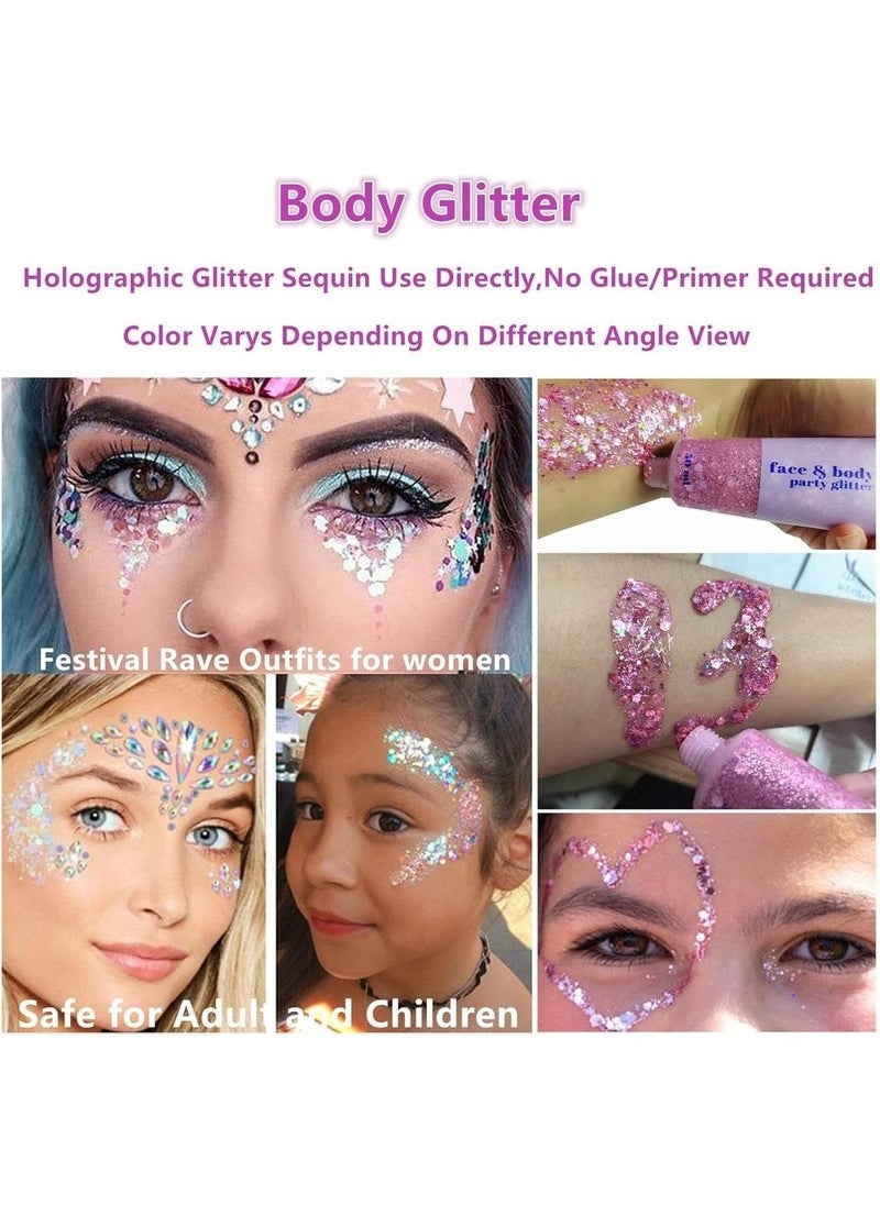 Fit Colors 3pcs Body Glitter, MAKINGTEC Mermaid Sequins Liquid Holographic Glitter Gel, Chunky Glitter Face Eye Lip Hair Nail Festival Makeup, Sparkling Body for Women  - Image 3