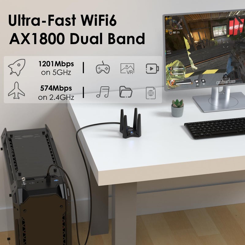 WAVLINK USB WiFi Adapter for Desktop PC, WAVLINK AX1800 WiFi 6 Adapter, Dual Band 2.4GHz/5GHz Wireless Network Adapter with 4x3dBi High Gain Antennas, MU-MIMO, OFDMA, WPA3, Supports Windows 10/11 Only - Image 2