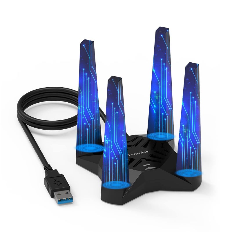 WAVLINK USB WiFi Adapter for Desktop PC, WAVLINK AX1800 WiFi 6 Adapter, Dual Band 2.4GHz/5GHz Wireless Network Adapter with 4x3dBi High Gain Antennas, MU-MIMO, OFDMA, WPA3, Supports Windows 10/11 Only - Image 1