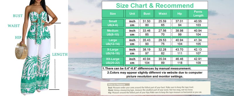 sexycherry Two Piece Outfits for Womens Summer Boho Tropical Sexy Halter Criss Cross Crop Tops High Waist Straight Long Pants Beach Sets Cover Ups Swimsuit(Small) - Image 3