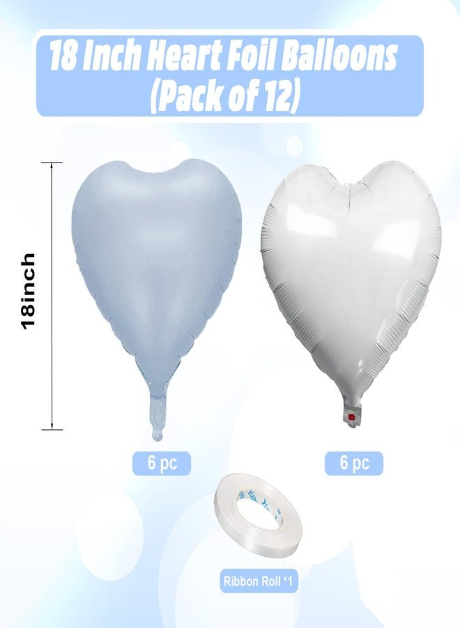 Vibzox Baby Blue White Heart Balloons, 18 Inch Pastel Blue White Heart Shape Balloons, 12PCS Light Blue White Helium Foil Heart Balloon for Birthday Baby Shower Engagement Wedding Party Decorations - Image 2