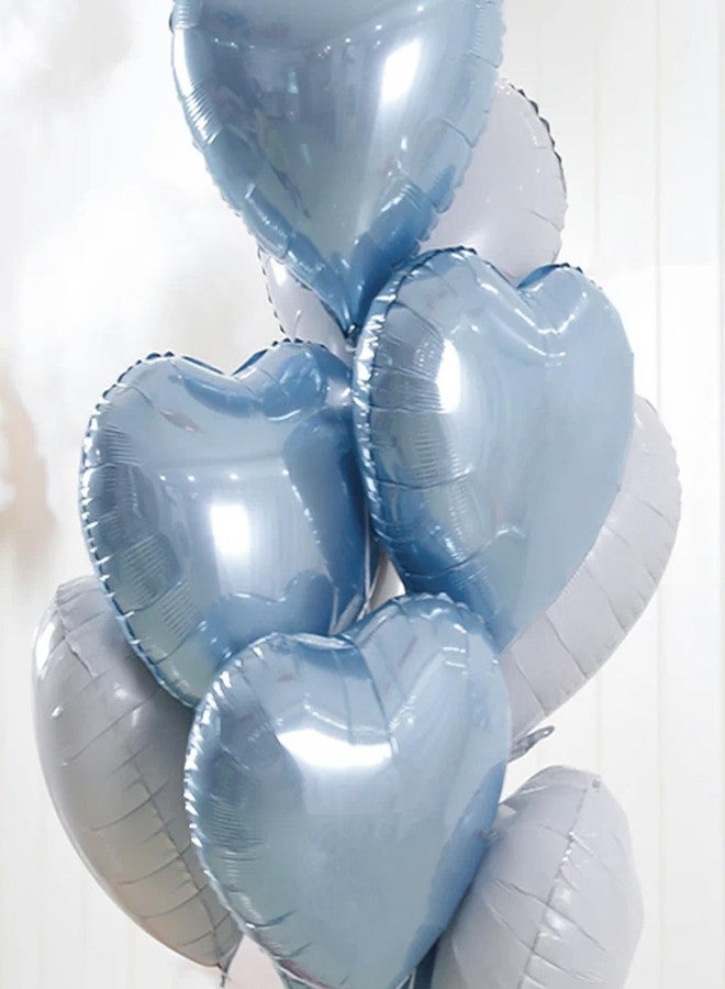 Vibzox Baby Blue White Heart Balloons, 18 Inch Pastel Blue White Heart Shape Balloons, 12PCS Light Blue White Helium Foil Heart Balloon for Birthday Baby Shower Engagement Wedding Party Decorations - Image 4