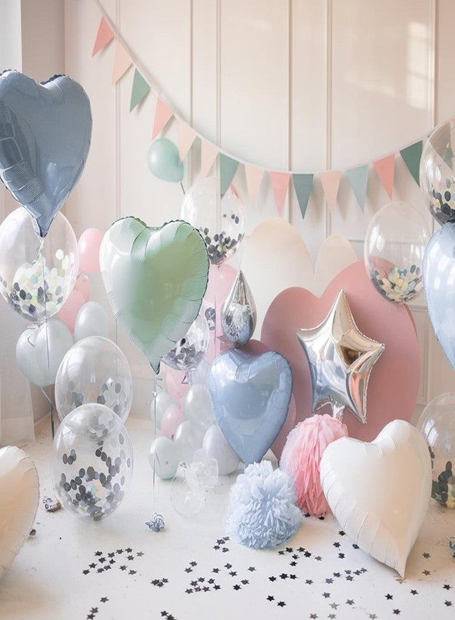 Vibzox Baby Blue White Heart Balloons, 18 Inch Pastel Blue White Heart Shape Balloons, 12PCS Light Blue White Helium Foil Heart Balloon for Birthday Baby Shower Engagement Wedding Party Decorations - Image 3