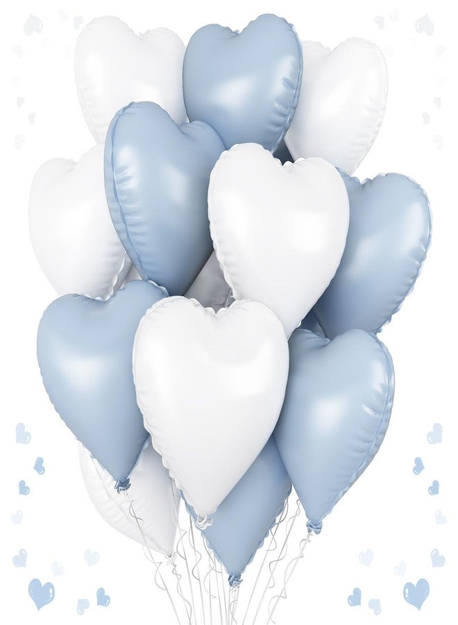 Vibzox Baby Blue White Heart Balloons, 18 Inch Pastel Blue White Heart Shape Balloons, 12PCS Light Blue White Helium Foil Heart Balloon for Birthday Baby Shower Engagement Wedding Party Decorations - Image 1