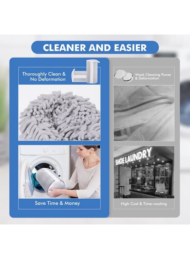 Teletrogy Shoe Laundry Bags for Washing Machine, 2024 New Reusable Laundry Shoe Bag for Washer and Dryer, Fluffy Fibers 360° Wrap-Around Cleaning, 2 Pairs Adjustable Shoe Trees for All Shoes, ‎Gray - Image 2