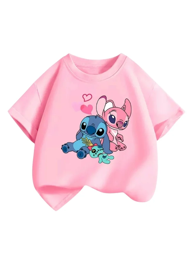 Bidani Boys Stitch Alien Cartoon  T-Shirt-Pink