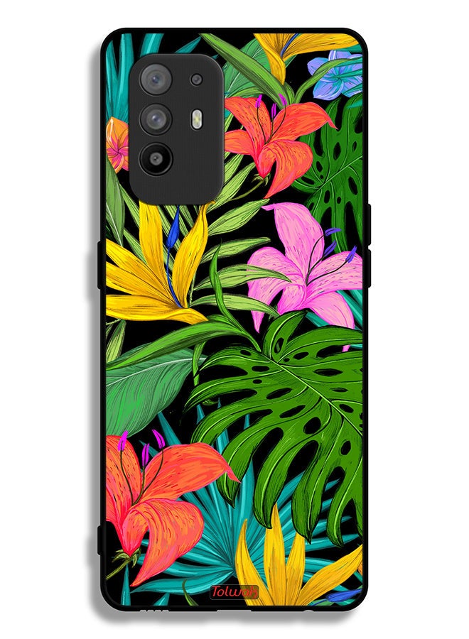 Tolwak Oppo F19 Pro Plus 5G Protective Case Cover Pattern Tropical Flowers Leaves - Image 2