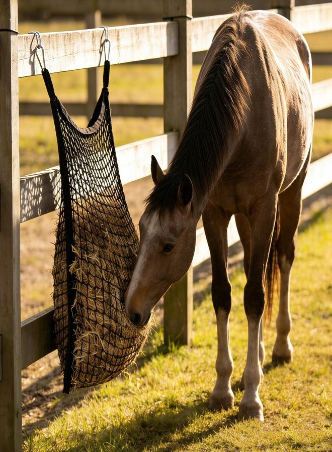 iaodia 4x4 ft Slow Hay Net Feeder for Horses, Durable Soft Black PE Bale Hay Net (31 x 35 inch) - Image 5