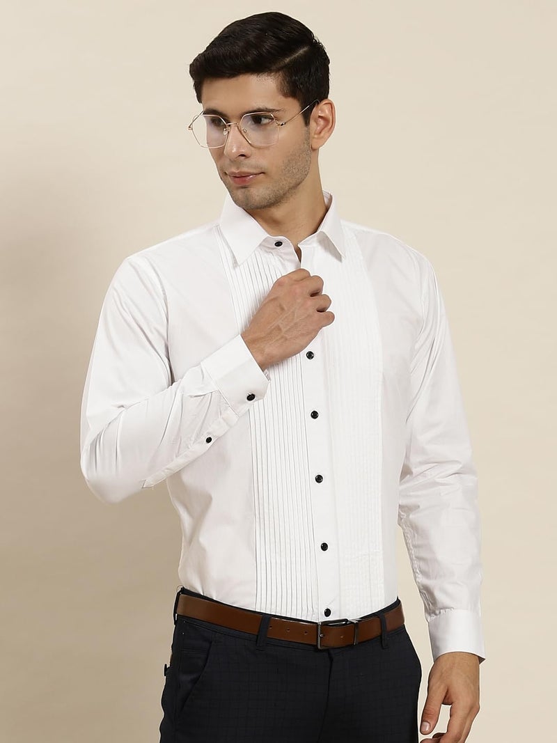 Hancock Store Hancock Men White Slim Fit Tuxedo Shirts Full Sleeve Shirt (5478White38) - Image 2