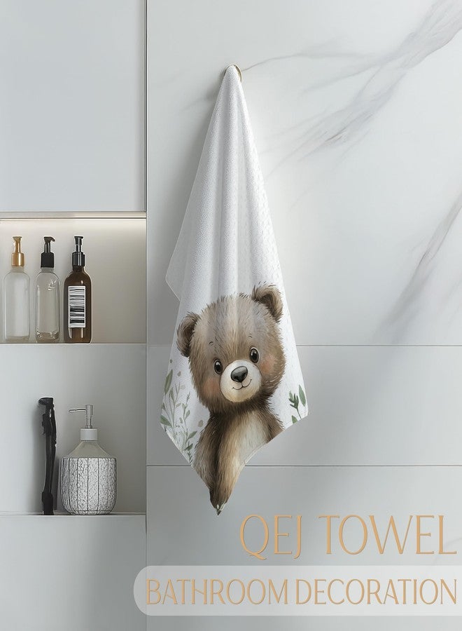 QEJ Boho Bear Bathroom Hand Towels, Gifts for Bear Lovers, Kids Bathroom Decor, Cute Forest Animal in Grass Decorative Hand Towels for Kids Bath Room Washroom, 16x24 Inch - Image 4