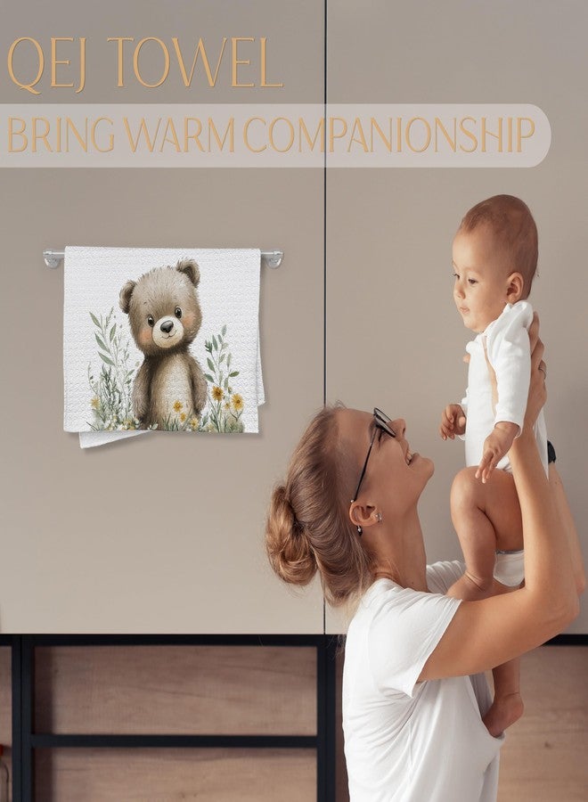QEJ Boho Bear Bathroom Hand Towels, Gifts for Bear Lovers, Kids Bathroom Decor, Cute Forest Animal in Grass Decorative Hand Towels for Kids Bath Room Washroom, 16x24 Inch - Image 2