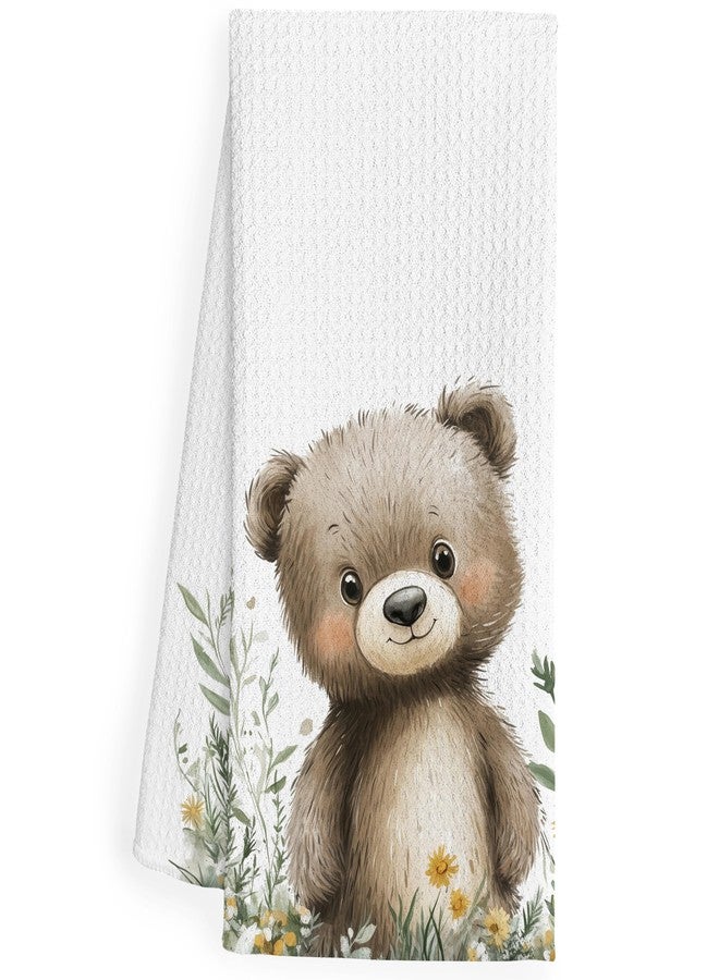 QEJ Boho Bear Bathroom Hand Towels, Gifts for Bear Lovers, Kids Bathroom Decor, Cute Forest Animal in Grass Decorative Hand Towels for Kids Bath Room Washroom, 16x24 Inch - Image 1