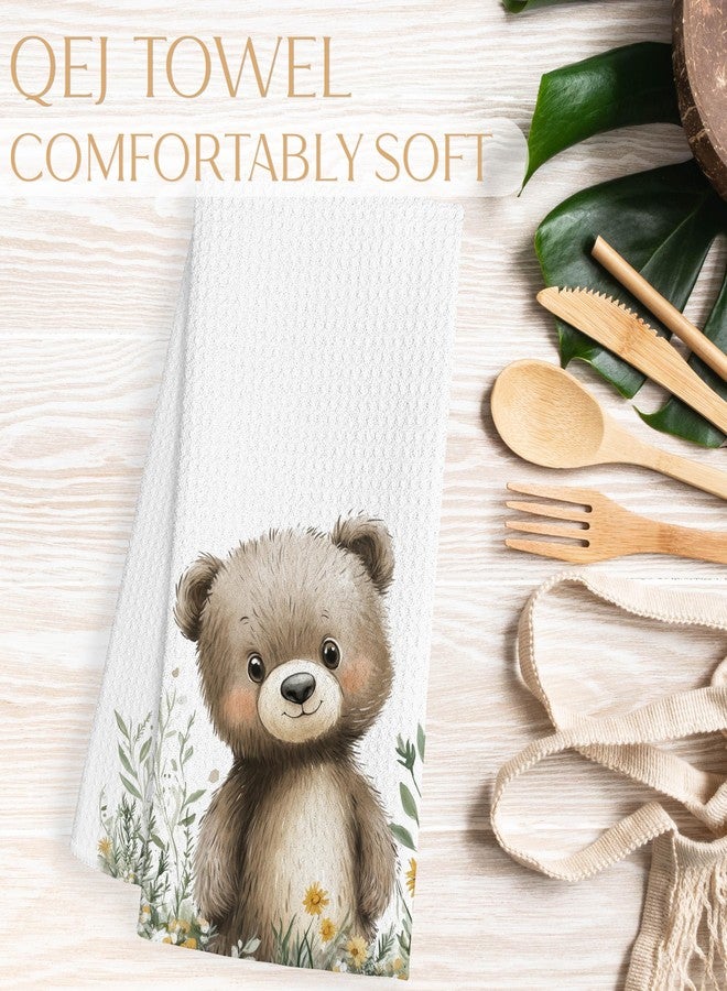 QEJ Boho Bear Bathroom Hand Towels, Gifts for Bear Lovers, Kids Bathroom Decor, Cute Forest Animal in Grass Decorative Hand Towels for Kids Bath Room Washroom, 16x24 Inch - Image 5