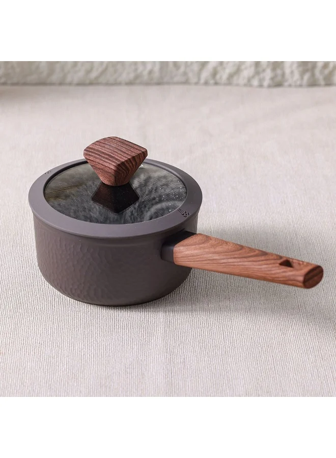 DANUBE HOME Chef's Delight Bistro Sauce Pan – Non-Stick Durable Cooking Saucepan with Lid for Gas, Electric, Induction – Ideal for Home Kitchen, Restaurant, Chef Use 16x8.5cm - Brown