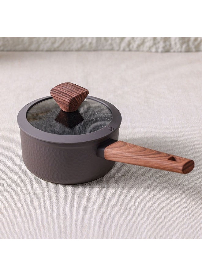 DANUBE HOME Chef's Delight Bistro Sauce Pan – Non-Stick Durable Cooking Saucepan with Lid for Gas, Electric, Induction – Ideal for Home Kitchen, Restaurant, Chef Use 16x8.5cm - Brown  - Image 1