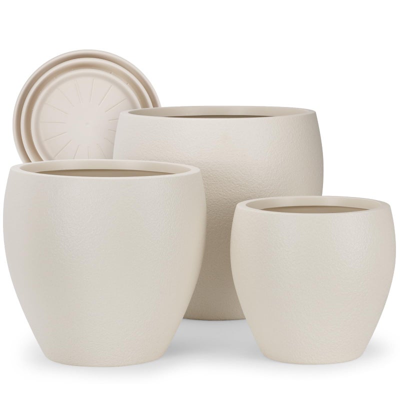 YNNICO Plant Pots 17.5/14.8/12.2 inch Set of 3, Flower Pots with Drainage Holes, Large Planters for Indoor Outdoor Garden Plants and Flowers. (Light Beige) - Image 1