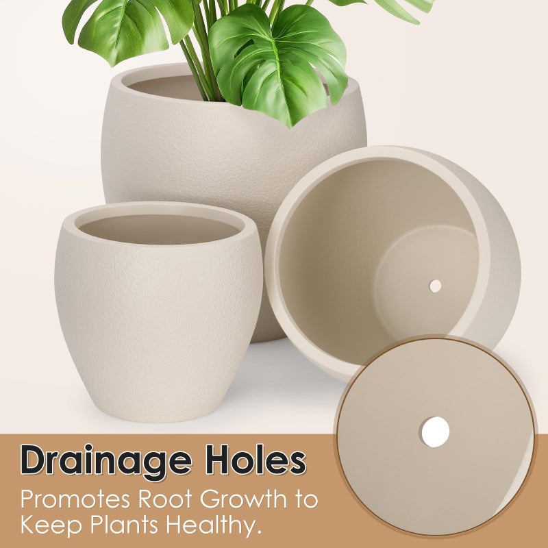 YNNICO Plant Pots 17.5/14.8/12.2 inch Set of 3, Flower Pots with Drainage Holes, Large Planters for Indoor Outdoor Garden Plants and Flowers. (Light Beige) - Image 3