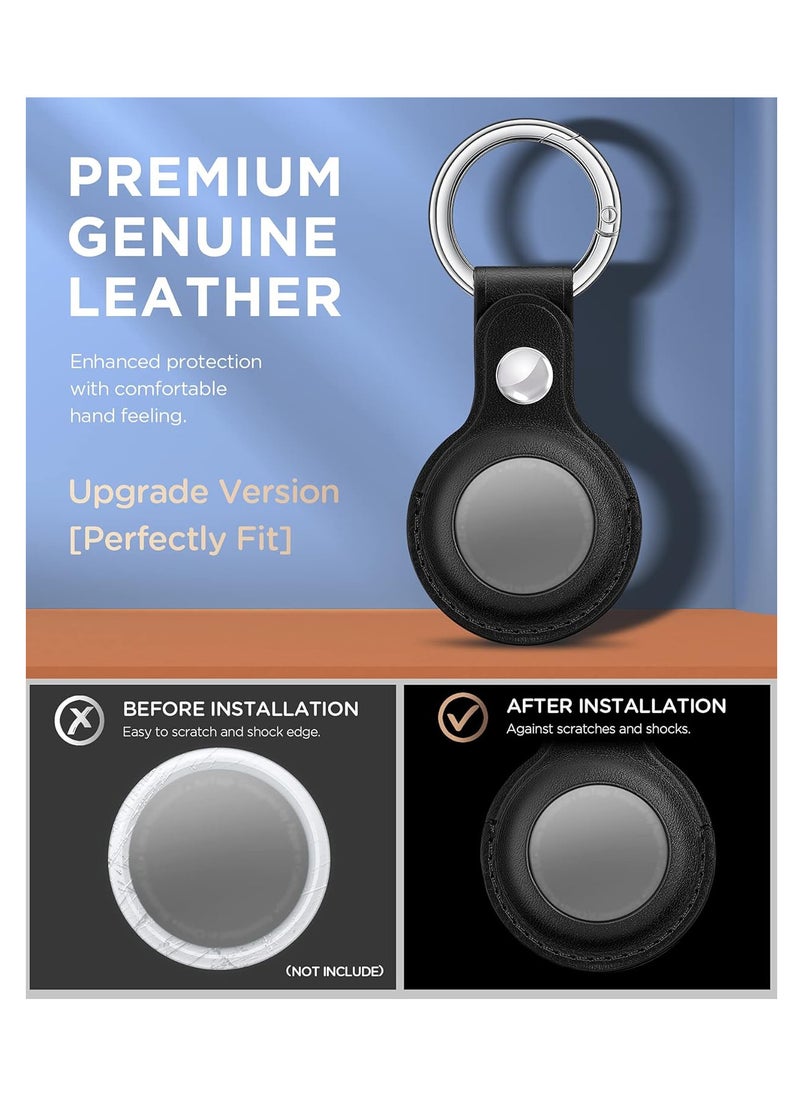 Generic AirTags Case [Upgrade Version], Genuine Leather AirTags Holder with Anti-Lost Design, Protective AirTag Keychain Accessories for Apple Air Tag Key Ring Tracker Device 1st Gen, Cool Black  - Image 2
