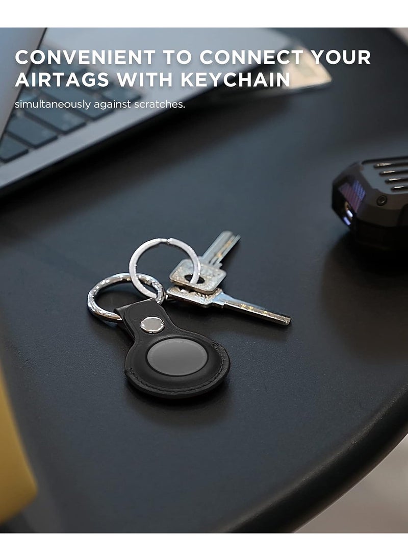 Generic AirTags Case [Upgrade Version], Genuine Leather AirTags Holder with Anti-Lost Design, Protective AirTag Keychain Accessories for Apple Air Tag Key Ring Tracker Device 1st Gen, Cool Black  - Image 3