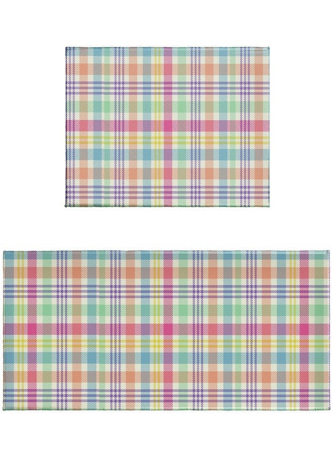 Aytipun Spring Easter Plaid Kitchen Mats for Floor Set of 2 Pink Blue Green Pastel Colorful Holiday Theme Kitchen Rugs Non Slip Washable Absorbent Kitchen Runner Rugs Decor,17x30 and 17x47 Inch - Image 1