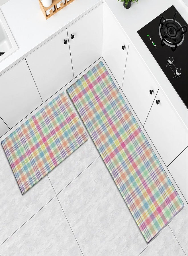 Aytipun Spring Easter Plaid Kitchen Mats for Floor Set of 2 Pink Blue Green Pastel Colorful Holiday Theme Kitchen Rugs Non Slip Washable Absorbent Kitchen Runner Rugs Decor,17x30 and 17x47 Inch - Image 3
